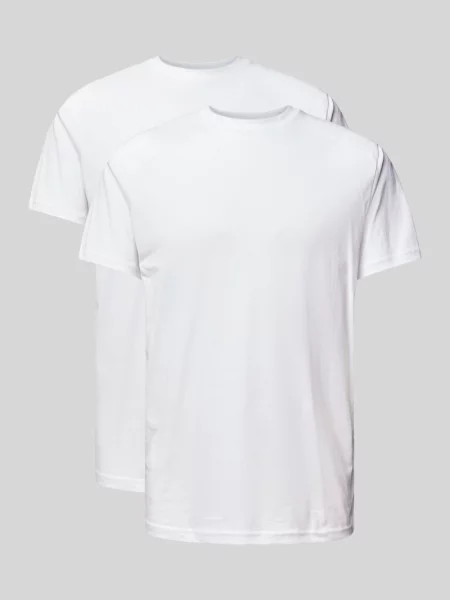 T-shirt z prążkowanym okrągłym dekoltem Ragman biała