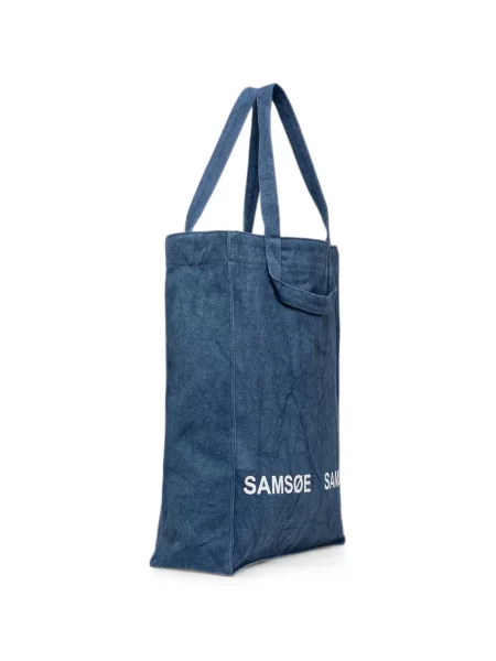 Geantă shopper Samsøe Samsøe cu imagine din canvas albastru