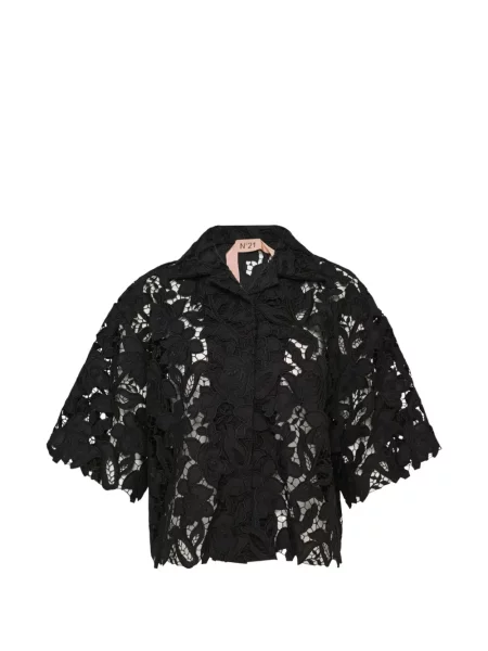 Bluză N°21 cu model floral din dantelă negru