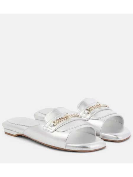Papuci tip mules Christian Louboutin din piele argintiu