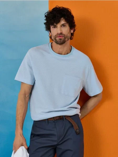 Sinsay koszulka z kieszonką błękitny