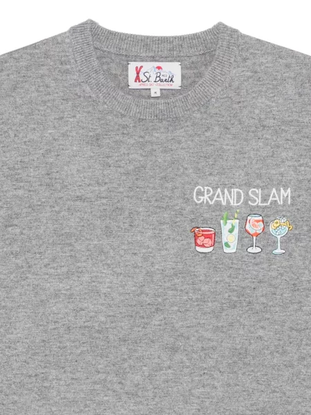 Pulover Mc2 Saint Barth cu broderie cu decolteu rotund gri