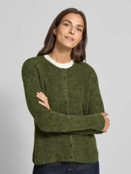 Kurtka z dzianiny z okrągłym dekoltem model ‘KAMARA’ Ichi khaki