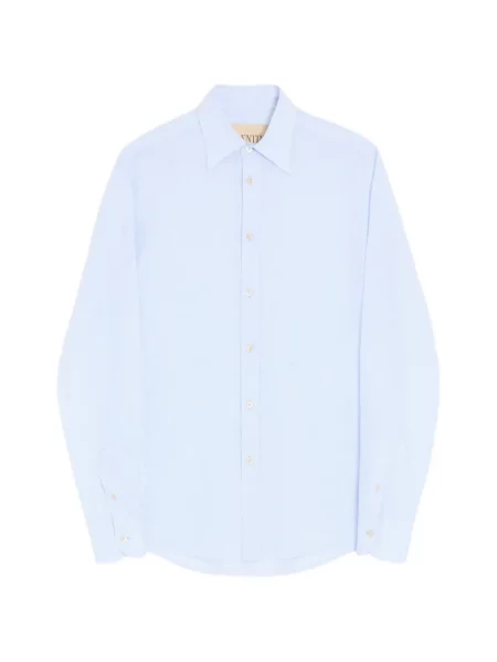 Lněný lněná košile Valentino Garavani s výšivkou modrý