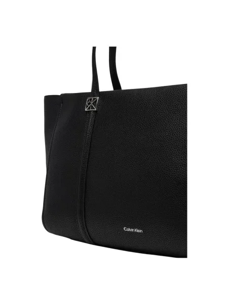Torba shopper z Detal z logo Ck Calvin Klein czarna