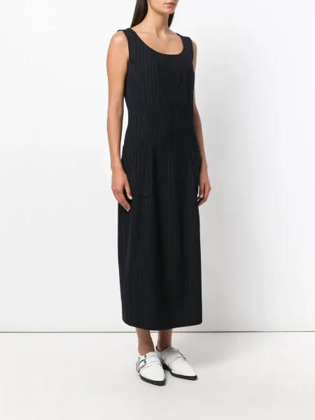 Oblekové proužkovaný midi šaty Comme Des Garçons Pre-owned po kolena černé