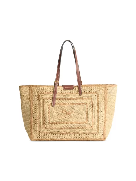 Shopperka Anya Hindmarch z kokardką skórzana beżowa