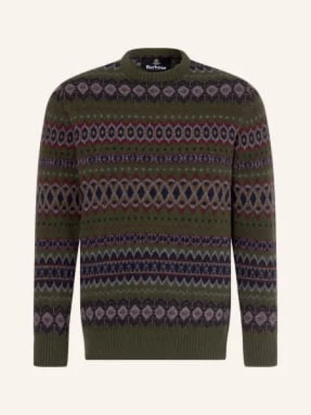 Barbour Svetr šedá / olivová / tmavě oranžová / rubínově červená
