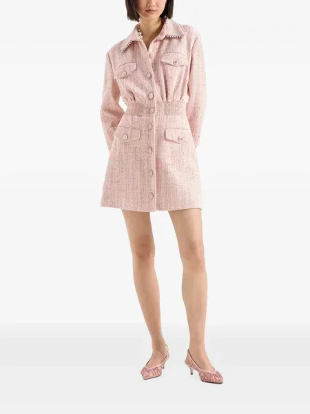 Gulerat rochie mini Genny din tweed roz