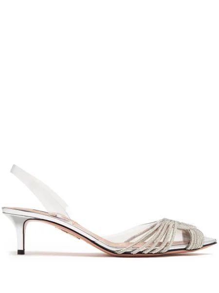 Pantofi cu toc Aquazzura slingback argintiu