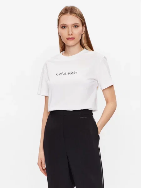 Тениска Calvin Klein с автограф бяло