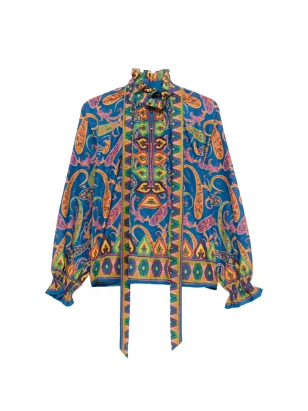 Блуза Etro с панделка с пейсли десен синьо