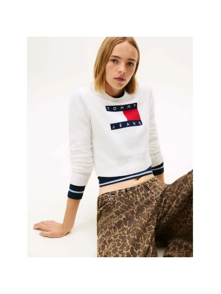 Tommy Jeans Pulover albastru marin / roșu alb