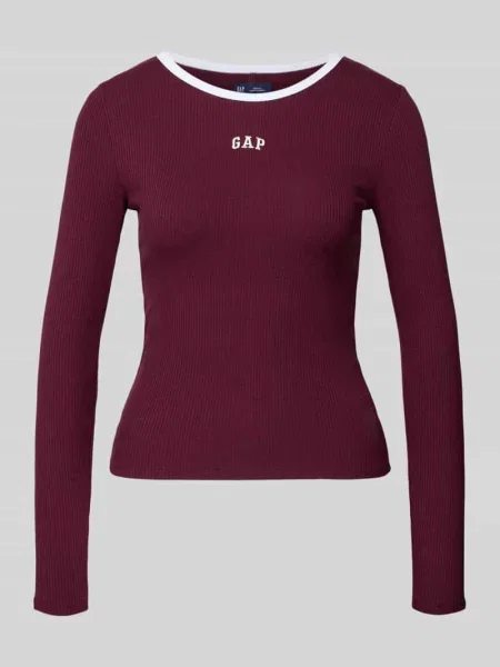 Bluzka z długim rękawem z wyhaftowanym logo Gap bordowa