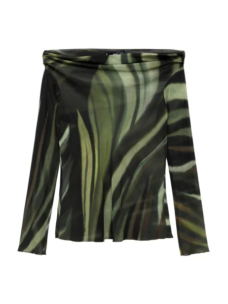 MANGO Bluză DONNY verde deschis / verde închis negru