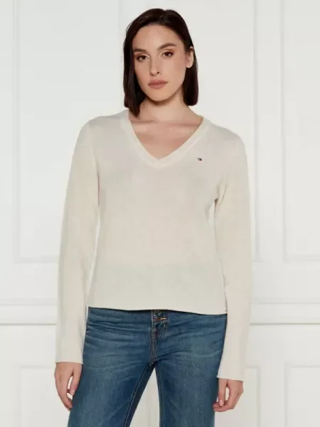 Tommy Hilfiger Gyapjú kötött pulóver bézs