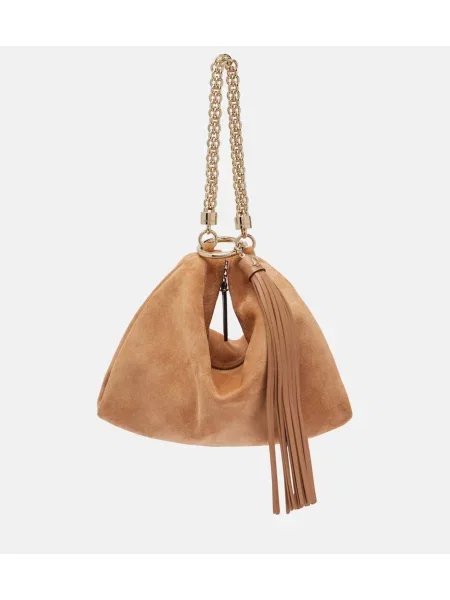 Geantă plic Jimmy Choo din piele de căprioară bej