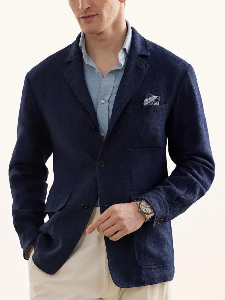 Ralph Lauren Purple Label Sako Shirley Regular Fit Z Lnu tmavě modrá