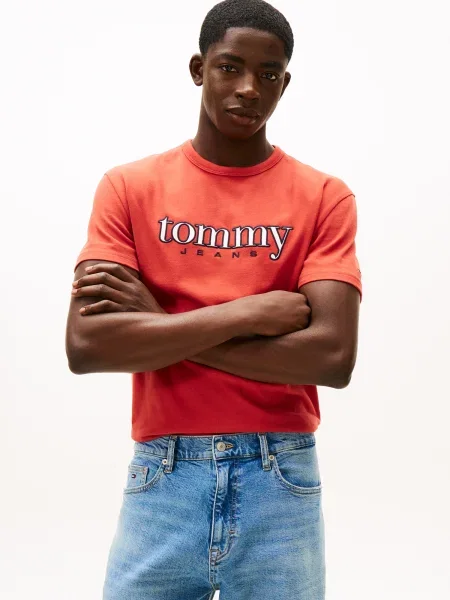Tommy Jeans Póló tengerészkék / világospiros fehér