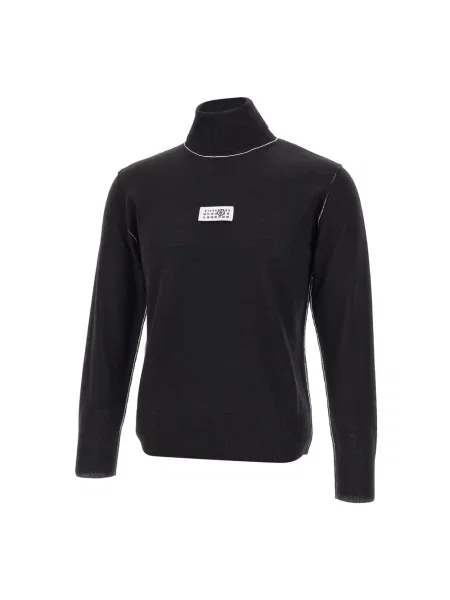 Lniany sweter z golfem Mm6 Maison Margiela do golfa czarny