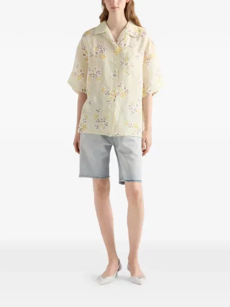 Cămașă Prada de in cu model floral cu imagine galben