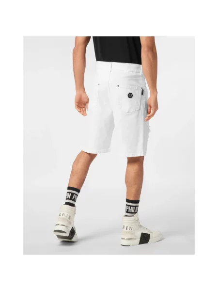 Szorty jeansowe Philipp Plein z przetarciami białe
