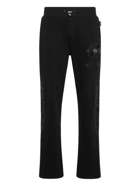 Pantaloni Philipp Plein cu broderie din piele negru