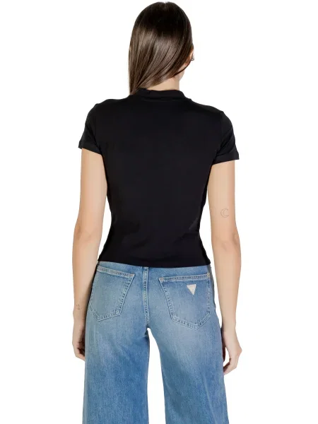 T-shirt o kroju slim fit z obszyciem kamieniami stras na całej powierzchni Guess czarna