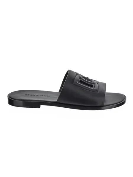 Klapki Dolce And Gabbana z logo pikowane czarne