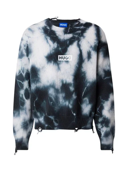 HUGO Pulover Sestroy cyan / albastru deschis alb negru