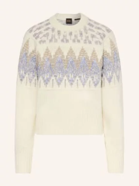 BOSS Orange Sweter z dzianiny z zawartością wełny dziewiczej C_Farombo Kobiety wzorzysty S beżowy
