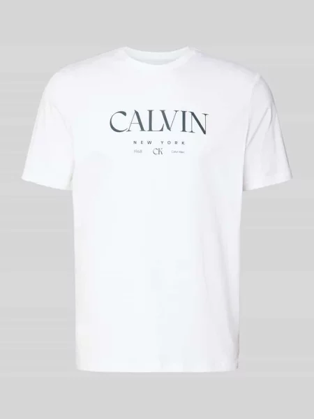T-shirt z nadrukiem z logo i okrągłym dekoltem Ck Calvin Klein biała