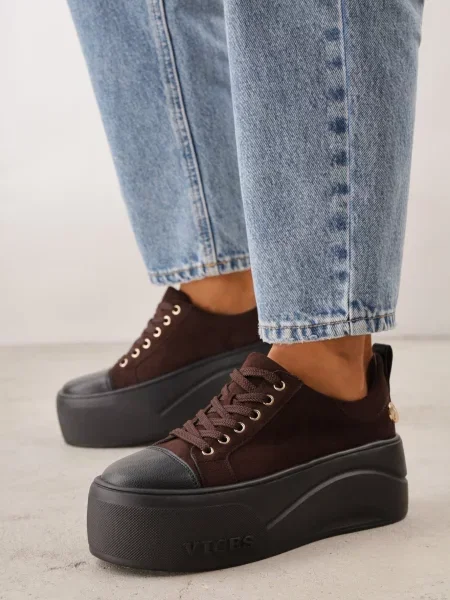 Sneakers VICES pe platformă cu aplicație metalizată și inscripție Beli închis maro