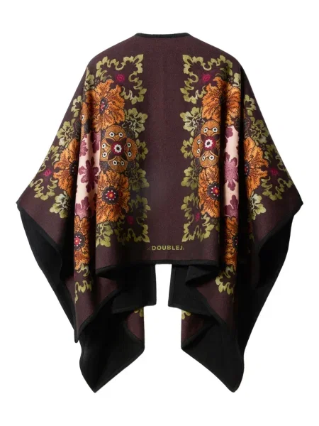 Palton La Doublej de lână cu model floral roșu