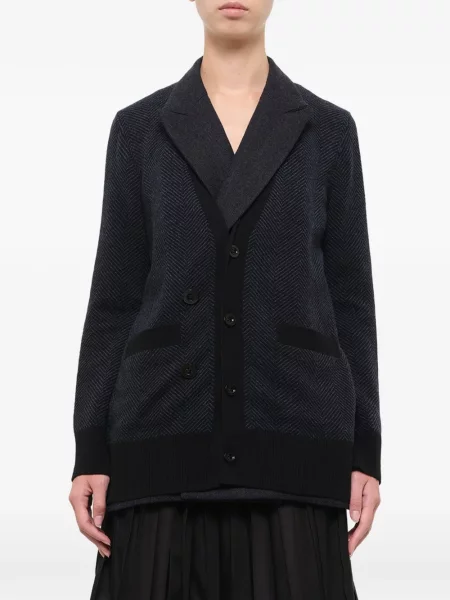 Плетена жилетка Sacai с десен рибена кост синьо