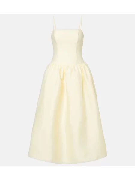 Tafta sukienka midi Self-portrait do kolan garniturowa żółta