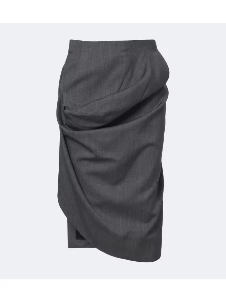 Fustă midi Victoria Beckham de lână asimetrică drapată gri