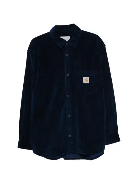 Cămașă Carhartt Wip de catifea cord cu autograf albastru