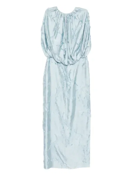 Rochie Amsale cu model floral din jacard albastru