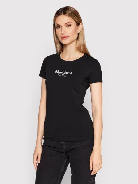 Krótka koszulka Pepe Jeans z logo z krótkim rękawem czarna