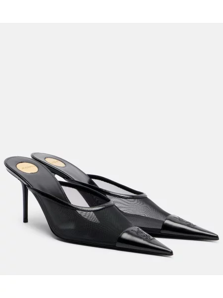 Papuci tip mules Saint Laurent din piele negru