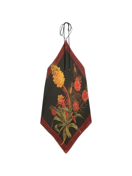 Top Blumarine cu model floral din țesătură twill negru