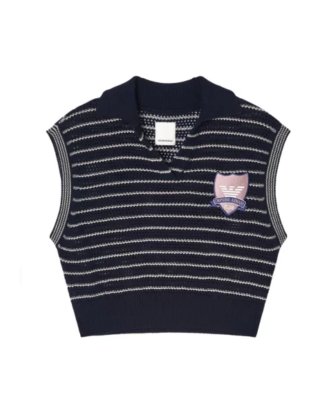 Dzianinowe polo Emporio Armani bez rękawów w paski niebieskie