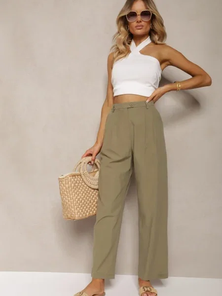 Pantaloni din Befia cu croială largă verzi