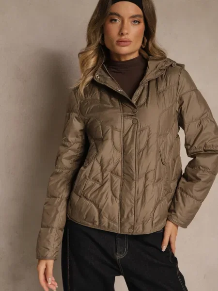 Kurtka Przejściowa z Kapturem w Oryginalne Pikowane Przeszycia Arivitta brązowa