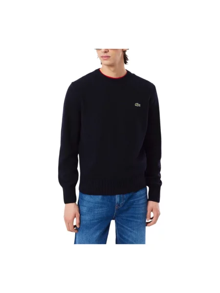Bluza Lacoste wełniana z długim rękawem niebieska