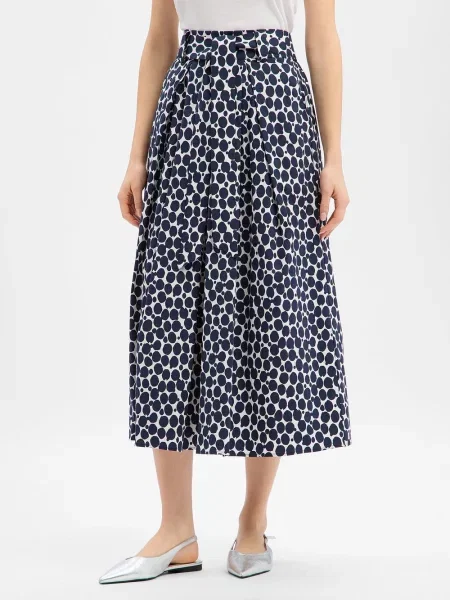 Spódnica midi ze wzorem na całej powierzchni i elastycznym pasem More & More granatowa