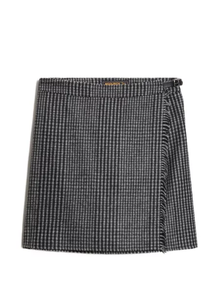 Fusta mini Woolrich cu franjuri în carouri gri