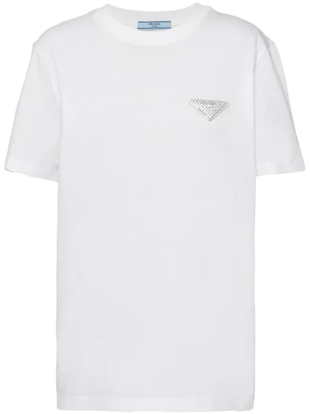 Tricou Prada de cristal alb