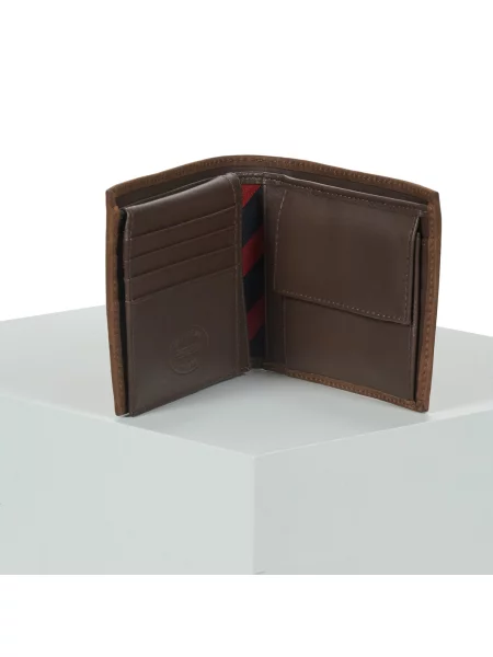 TOMMY HILFIGER Peněženka Johnson námořnická modř / čokoládová / červená / bílá hnědá